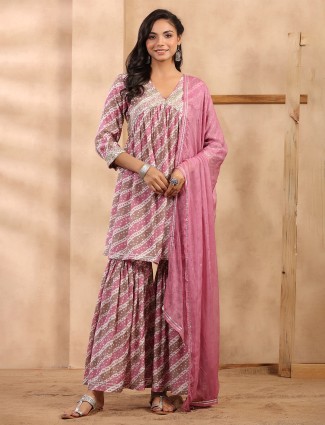 Pink printed soft silk sharara set