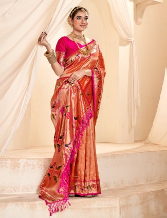 Orange soft tissue silk saree