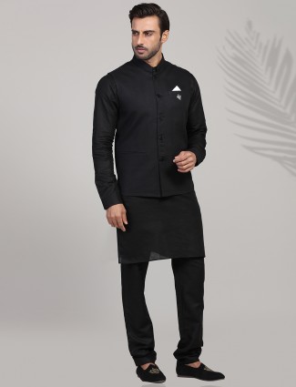 Elegant black linen waistcoat set