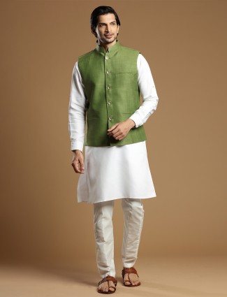 Moss Green Cotton Silk Waistcoat Set