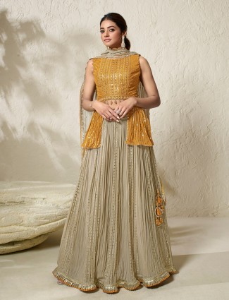 Trendy beige and yellow lehenga choli