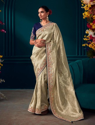 Beautiful beige banarasi silk saree