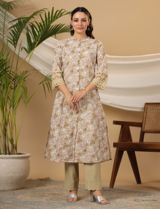 Elegant printed beige cotton kurti