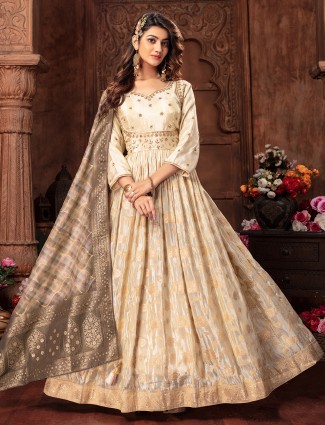 Elegant cream silk anarkali suit