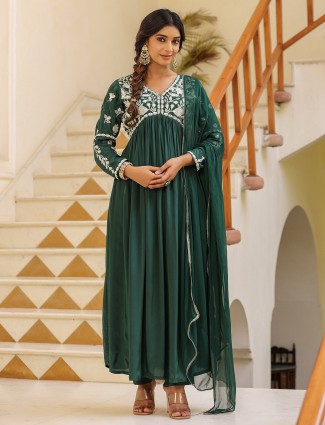 Beautiful dark green silk kurti set