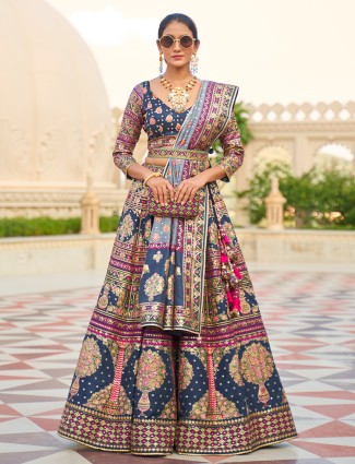 Rich dark grey silk lehenga choli