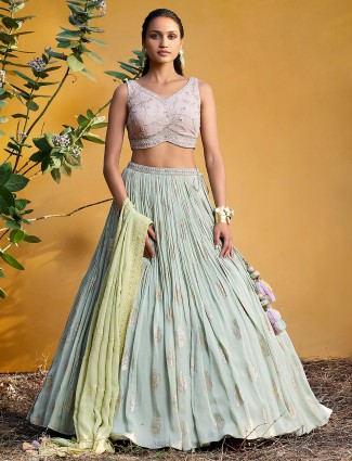 Elegant mint green lehenga choli in georgette