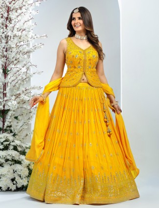 Latest georgette yellow lehenga choli