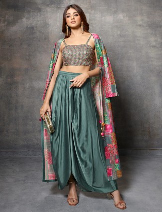 Latest grey satin printed designer suit