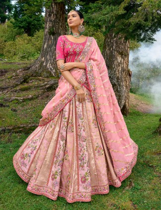 Silk light pink unstitched lehenga choli