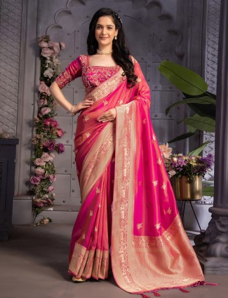 Newest magenta tissue silk saree