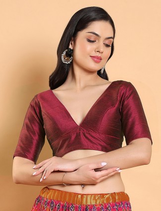 Elegant maroon plain silk blouse