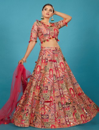 Multi color silk embroidery lehenga choli