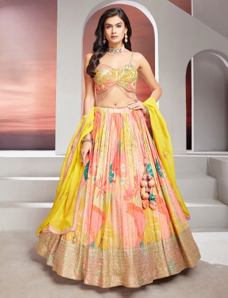 Latest multi color silk printed lehenga choli