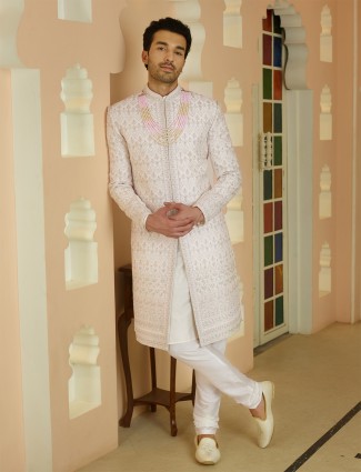 Stunning off white silk sherwani