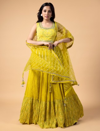 Olive printed georgette lehenga choli