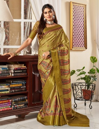 Beautiful olive digital printed saree