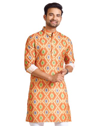 Latest orange cotton printed kurta