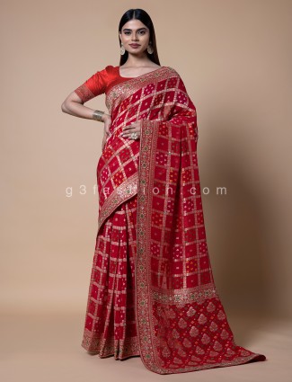 Graceful red georgette printed saree