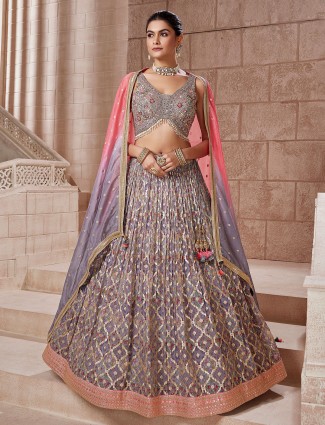 Elegant printed purple lehenga choli