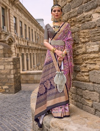 Beautiful purple silk printed saree