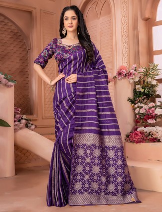 Beautiful purple dola silk saree