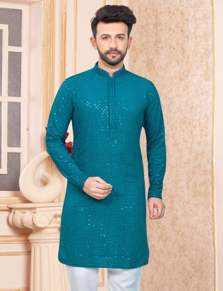 Elegant rama blue cotton kurta