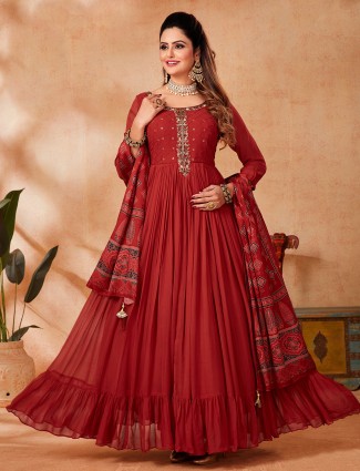 Stunning red georgette anarkali suit