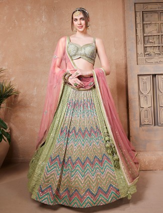 Elegant sage green georgette lehenga choli