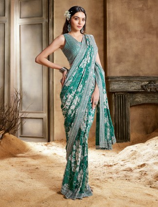 Classic sea green pre drape saree