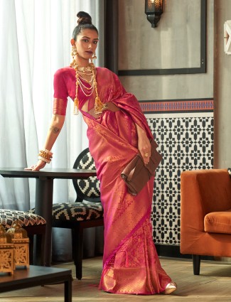 Latest magenta silk wedding saree