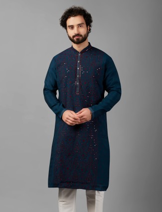 Latest teal blue silk kurta suit