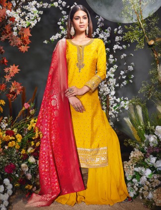 Stunning silk yellow sharara suit