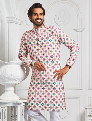 Elegant white printed kurta