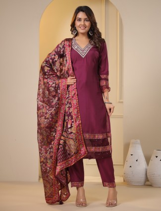 Stylish wine silk kurti set