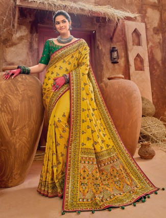 Stuuning yellow banarasi silk saree