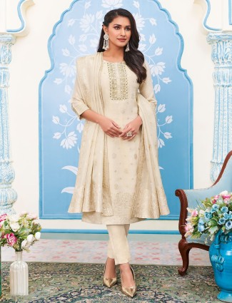 Stunning beige silk salwar suit for festive