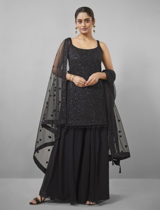 Elegant black net palazzo suit