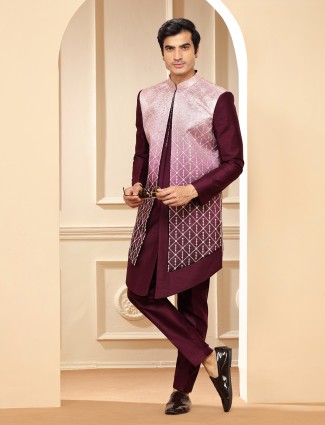 Classy maroon raw silk indowestern