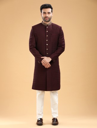 Classic Maroon Silk Indowestern