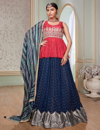 Stylish Georgette Navy Lehenga Choli