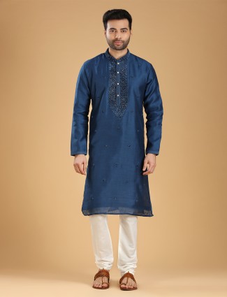 Navy silk festive kurta suit