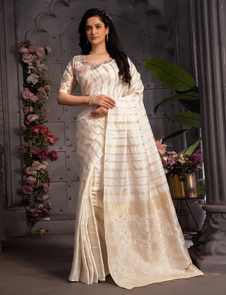 Dazzling off-white dola silk saree