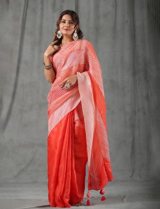 Elegant orange  tussar silk saree