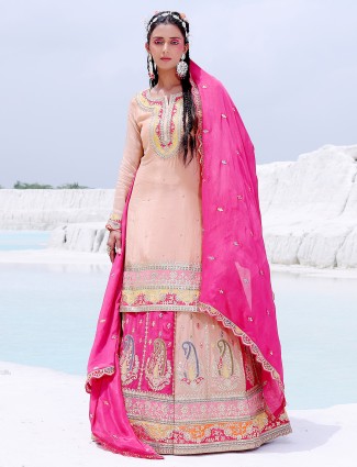 Latest peach silk lehenga suit