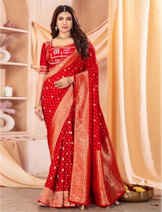 Dazzling red dola silk saree