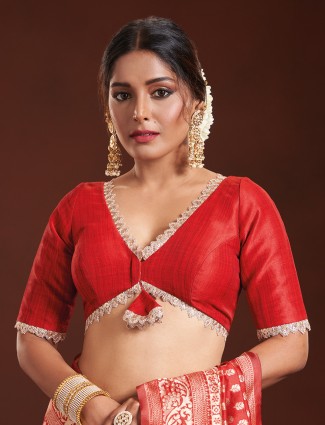 Plain red silk blouse