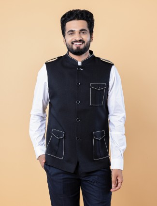 Terry rayon black plain waistcoat