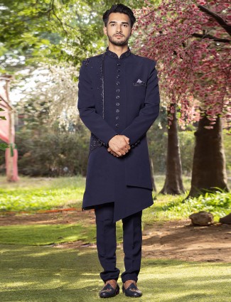 Navy trendy indowestern in terry rayon