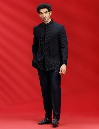 Navy terry rayon jodhpuri suit for reception